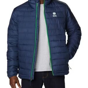Men's Columbia Blue Puffer Jacket with Notre Dame logo